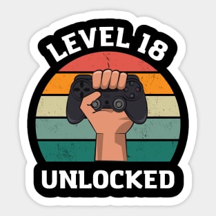 birthday gift t-shirt for an 18-year-old, Gamer, Level 18 Unlocked Sticker